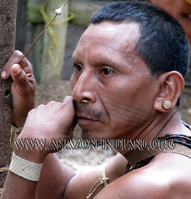 Kuini Matis with poison blowgun dart in hand